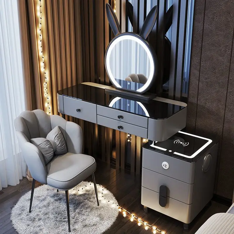 Modern Intelligent Dressing Tables Wireless Charging Advanced Glass Makeup Table Bedroom Audio Modern Nightstand Smart Furniture