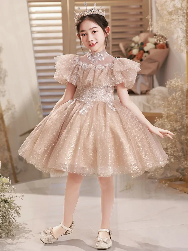 2025 Flower Girl Sequins Dresses for Weddings Kids Luxury Bridesmaid Dress Children Teenagers Girls Birthday Party Ball Gowns