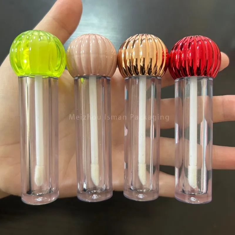 

50Pcs 4.5ml Cute Plastic Transparent Pink Pumpkin Head Lip Glaze Tubes Empty Cosmetic Lip Oil Lip Gloss Tube with Applicator