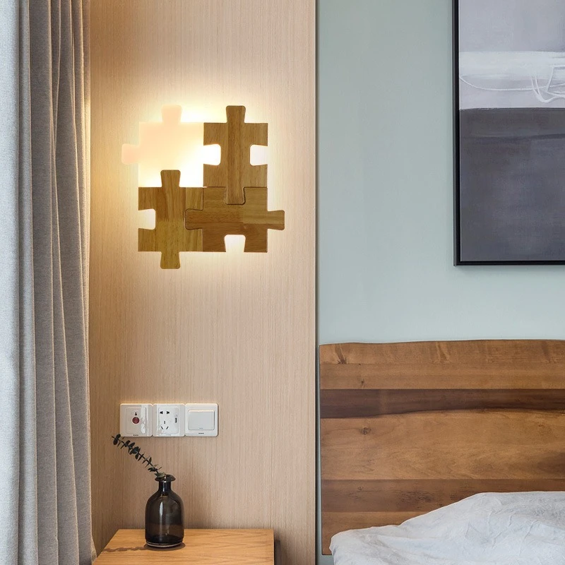 Sala de estudo iluminação atmosfera led bloco de construção lâmpada parede moderno e minimalista criativo luminárias madeira maciça