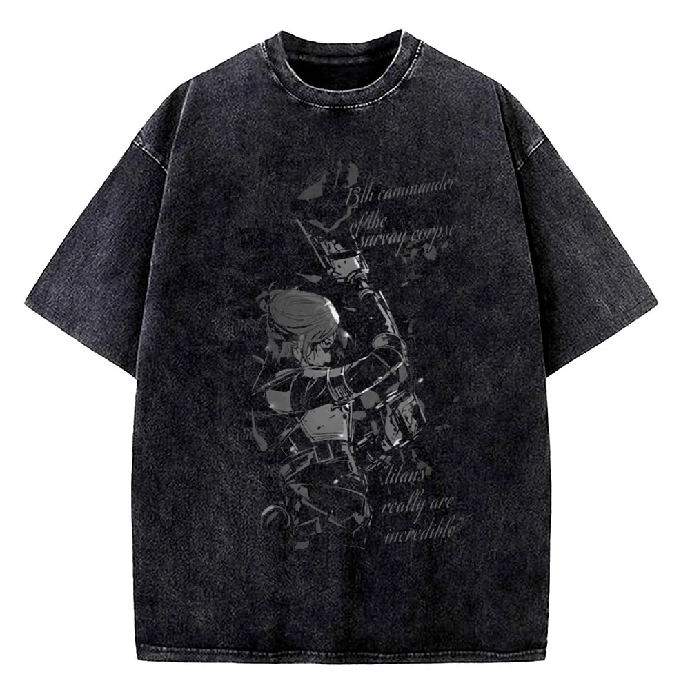 Shingeki No Kyojin cotton Vintage Washed top tees teen Pastel kawaii t shirt Pop Culture Graphic University Punk Digital 80s