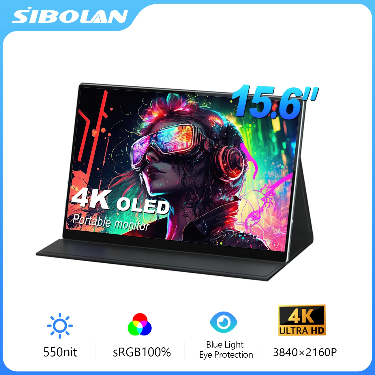 

SIBOLAN 15.6" OLED 4k Portable Monitor 16:10 100%sRGB Screen Metal Body Travel Display for Phone Laptop Switch PS4 PS5 Xbox