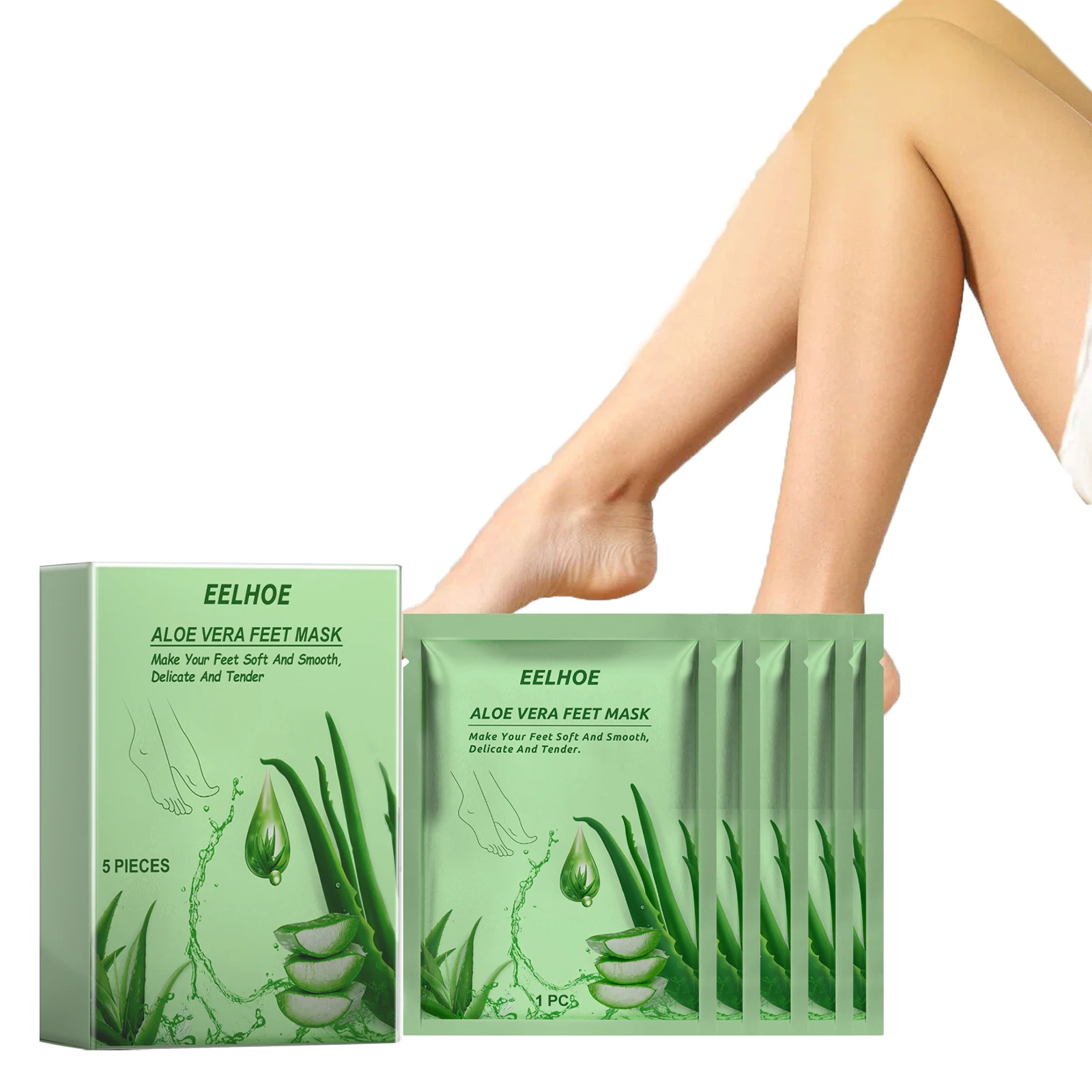 Aloe Vera Feet Mask - Exfoliating Foot Peel Mask with Aloe Vera & Hyaluronic Acid - Removes Calluses, Dead Skin & Rough Heels - Soft Smooth Baby Feet, 5 Pairs