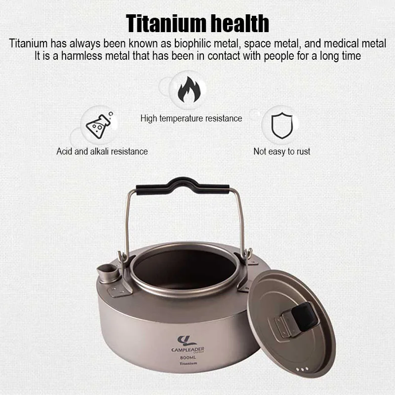 Lightweight Titanium Teapot, Kettle with Storage Bag, Outdoor Camping Teapot with Non-Slip Anti-Scald Handle, Non-Slip Base