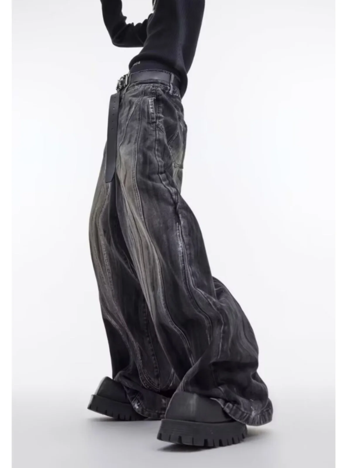 

Original Heavyweight Distred Wide Leg Loose Jeans Hand-Painted Design Casual High Waist Trousers Youth Faion Straight Leg