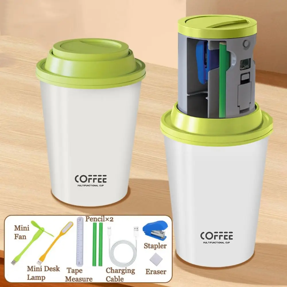 7 in 1 Children's Stationery Set Coffee Cup Shape Portable Children's Creative Stationery Cup Pencil Sharpener Eraser