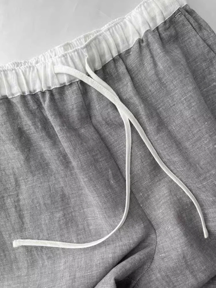 الرجعية اليابانية Sle عالية الخصر فضفاضة واسعة الساق السراويل النسائية الصيف عارضة القطن الكتان السراويل مستقيم قطع فضفاضة تناسب