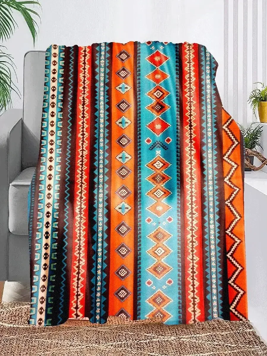 Thin Blanket Bohemian Tribal Flannel Throw Blanket Soft All Season Couch Camping Travel Blanket Teal Blue Orange Red Black White