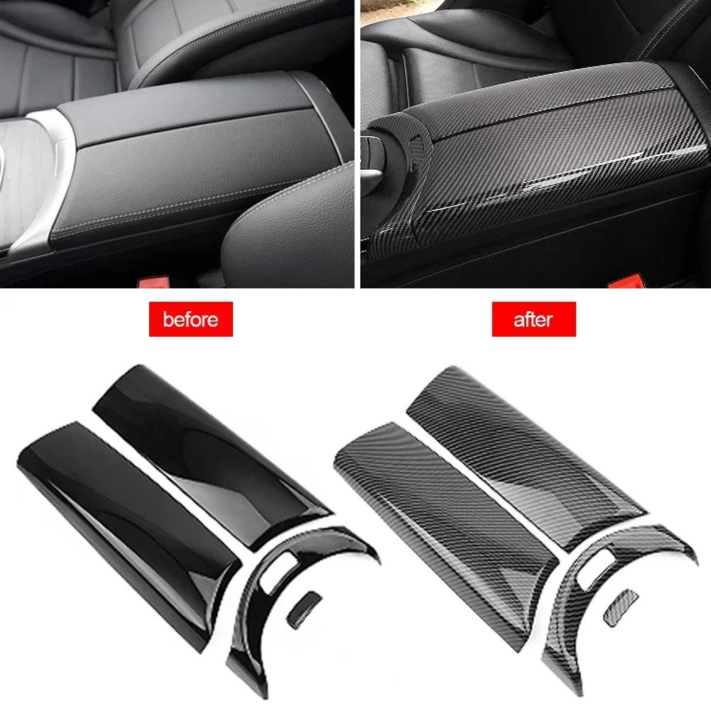 4Pcs Carbon Fiber Car Center Armrest Box Panel Switch Button Cover Interior Accessories For Mercedes Benz E GLC C class W205