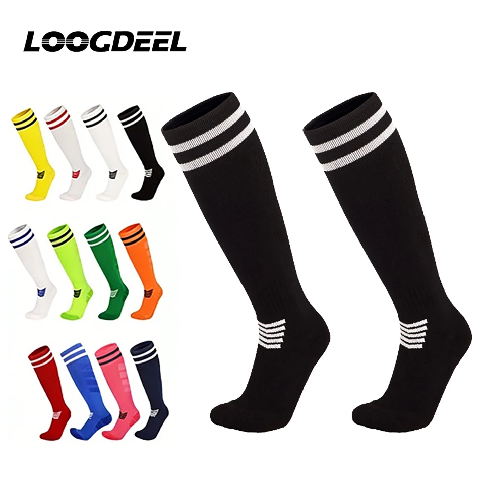 

Футбольные носки Loogdeel для мужчин и детей, профессиональные длинные носки для матчей с махровой подкладкой, впитывающие пот, противоскользящие, прочные, спортивные