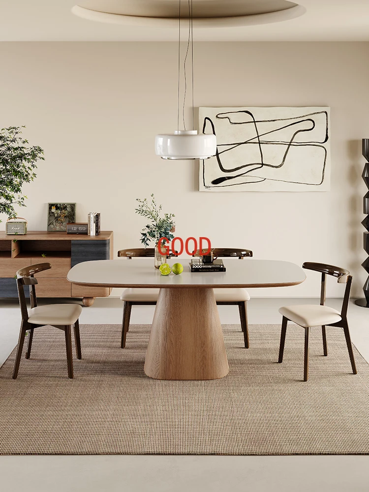 

Однотонный обеденный стол и стул в скандинавском стиле для дома, из массива дерева, овальной формы