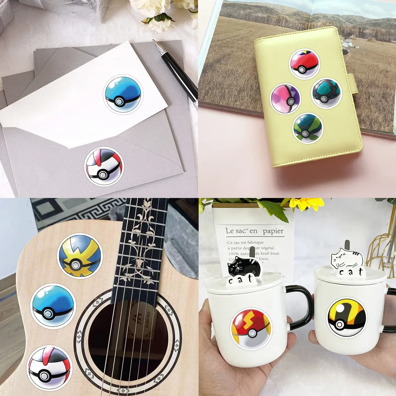 500PCS Pokémon Roll Sticker Cartoon Poké Ball Roll Sticker Tape Hand Account DIY Decorative Sealing Sticker Waterproof Cup Toys