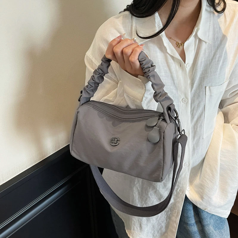 

Casual Waterproof Nylon Crossbody Bag for Women Large Capacity Multilayer Shoulder Bag Female Wrinkled Handheld Daily Travel Bag
