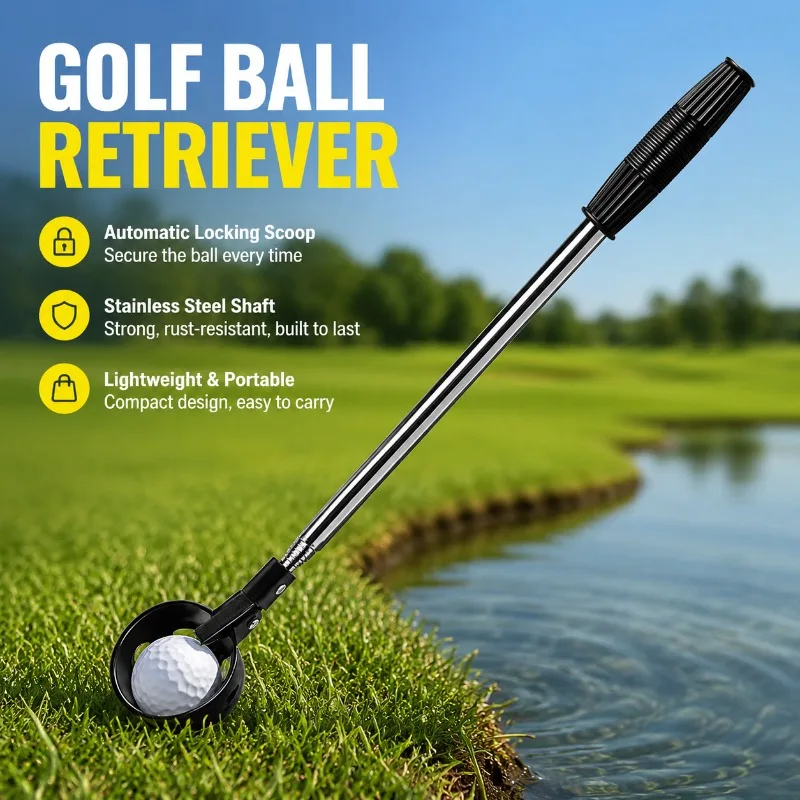8-Section Retractable Stainless Steel Golf Ball Retriever Telescopic Ball Picker Spring Clip Head Non-slip Ergonomic Handle