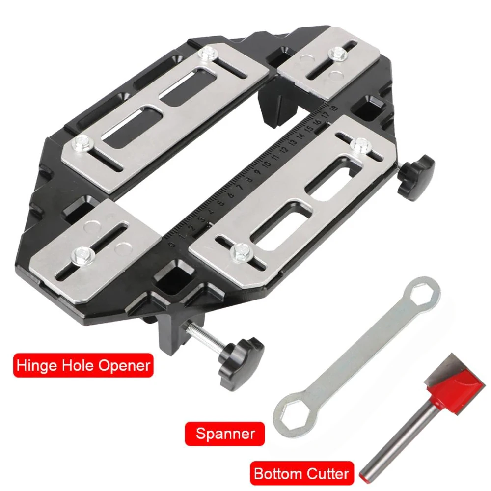 

Woodworking Slotting Locator W/ Router Bit Aluminum Alloy Hinge Slot Hole Positioner Lock Guide Plate Slotting Opener Jig Holder