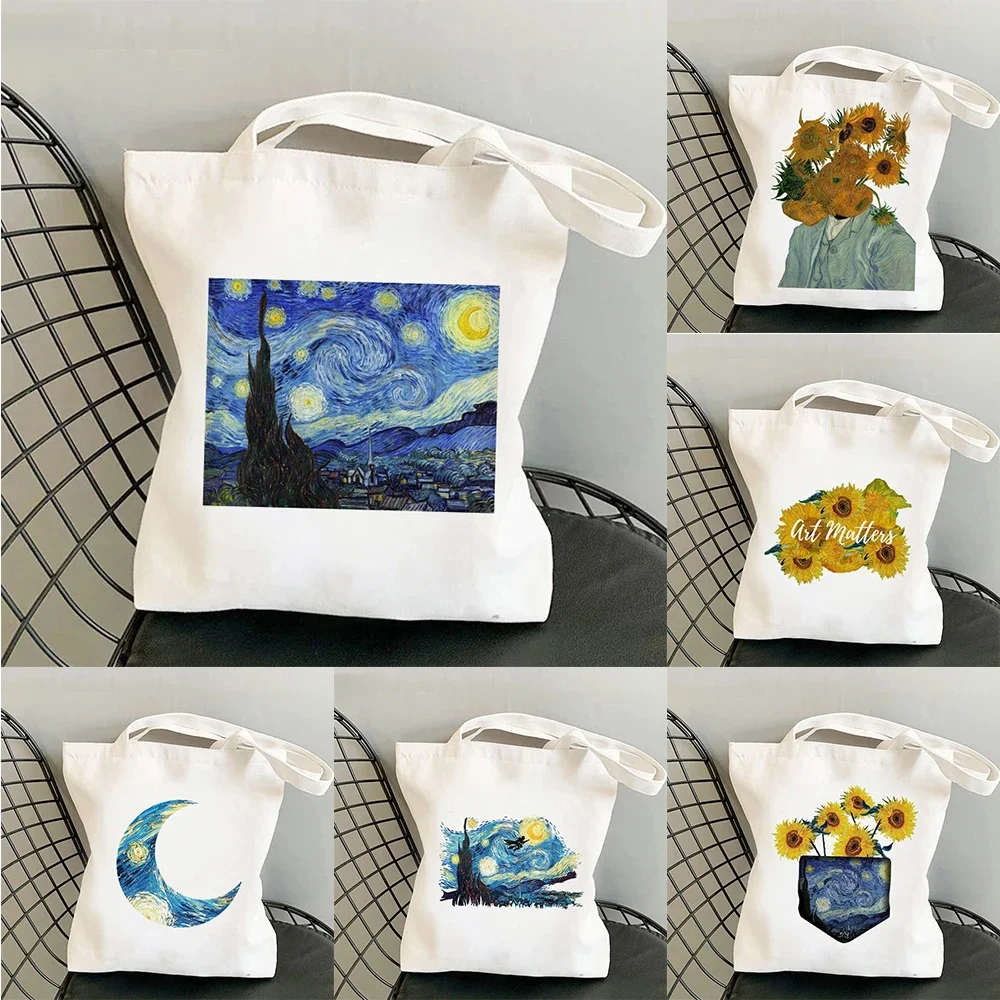 Shopping Bags Canvas Printing Van Gogh Art Tote Bag Shoulder Bag Vintage Aesthetic Travel Durable Material