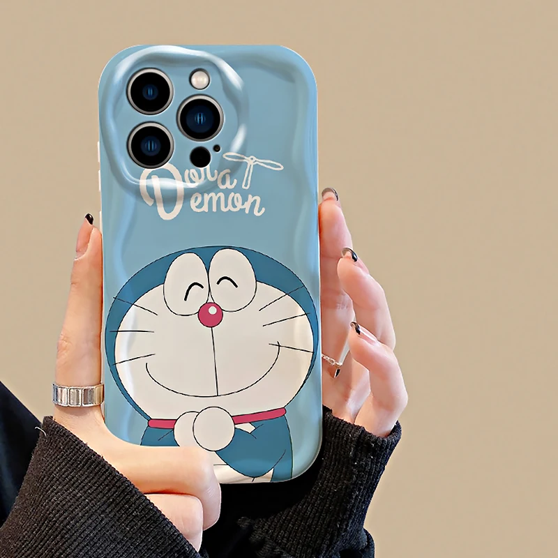 Cartoon Doraemon Phone Case for iPhone 15 14 Plus 13 12 11 Pro Max XS X XR 8 7 6 SE 2022 2020 Soft Silicone Wavy Edge Back Cover