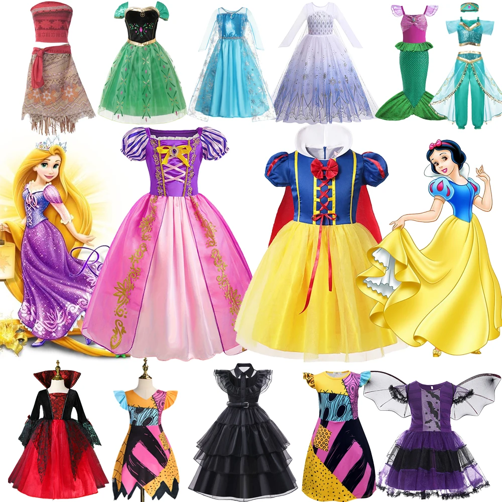 Disney Rapunzel Princess Dress Snow White Elsa Moana Cosplay Clothes Vampire Ghost Bride Wedns day Halloween Carnival Costume