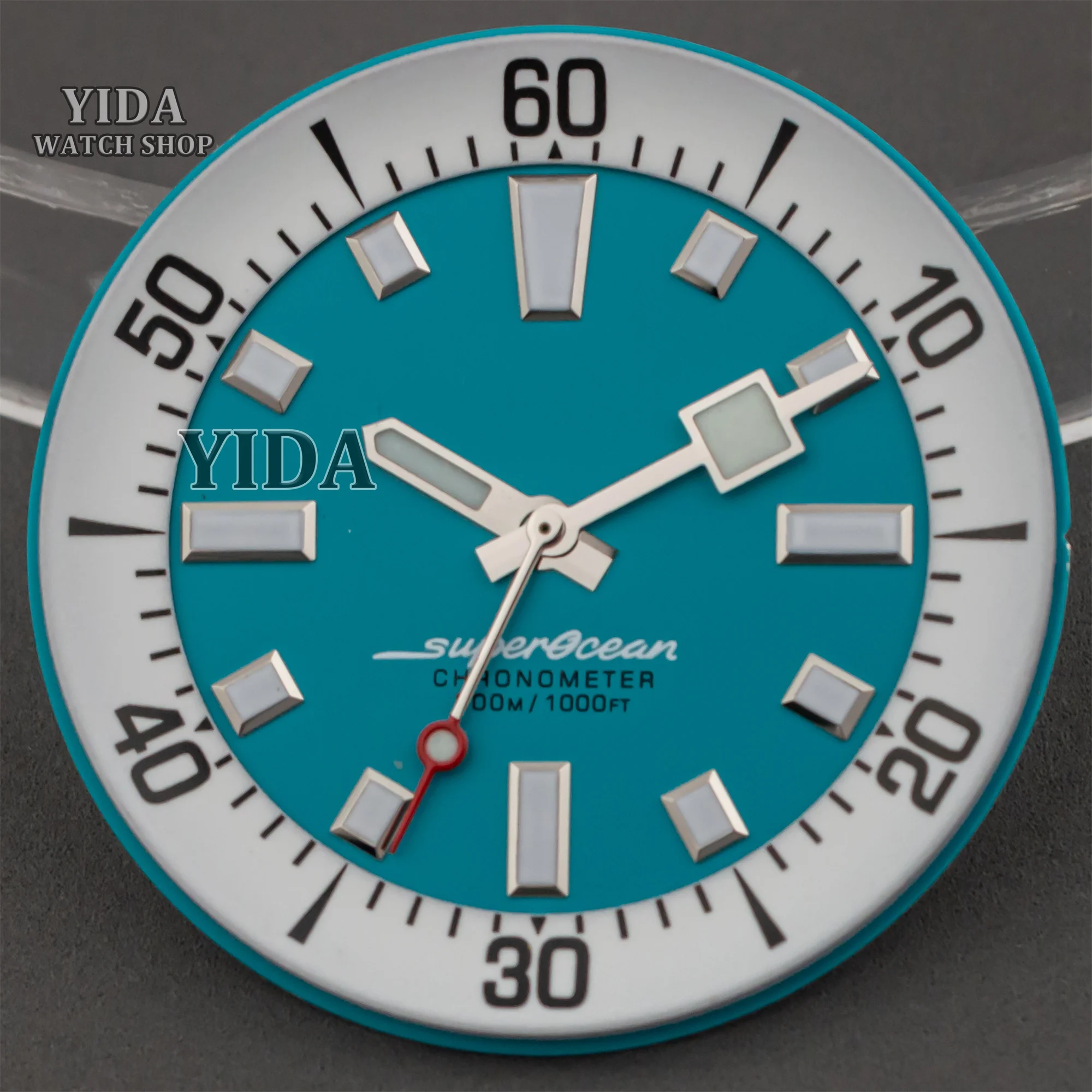 33.5MM Watch Dial Hands NH35 Watch Needles for SUPEROCEAN NH35 NH36 Movement Green Luminous Watch Faces Blue Luminous Hands Mod