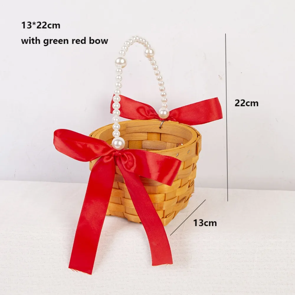 with Pearl Hand-held Imitation Rattan Handhold Handwoven Household Braid Storage Baskets with Riddon Bow 7 Styles