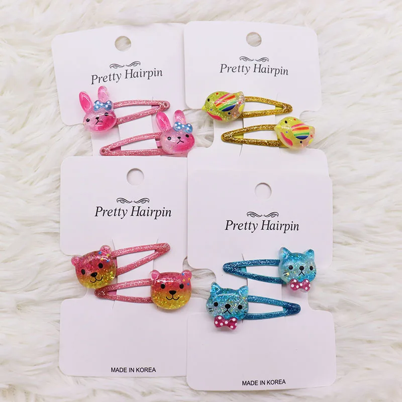 2Pcs/Set Cute Animal Bear Rabbit Children's Hair Accessories Sweet Hairclips In A Variety Of Colors Fashion Children Hairpin