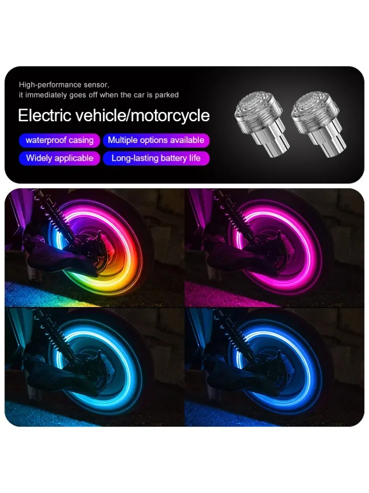 AliExpress NONE 2/4PCS Motorcycle Rim Light Seven-Color Flashing Decorative Light for Electric Bike Tire Valve Car Valve Light Wheel Light