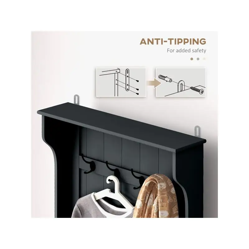 Hall Tree Storage Rack with Bench and Hooks for Entryway Organization