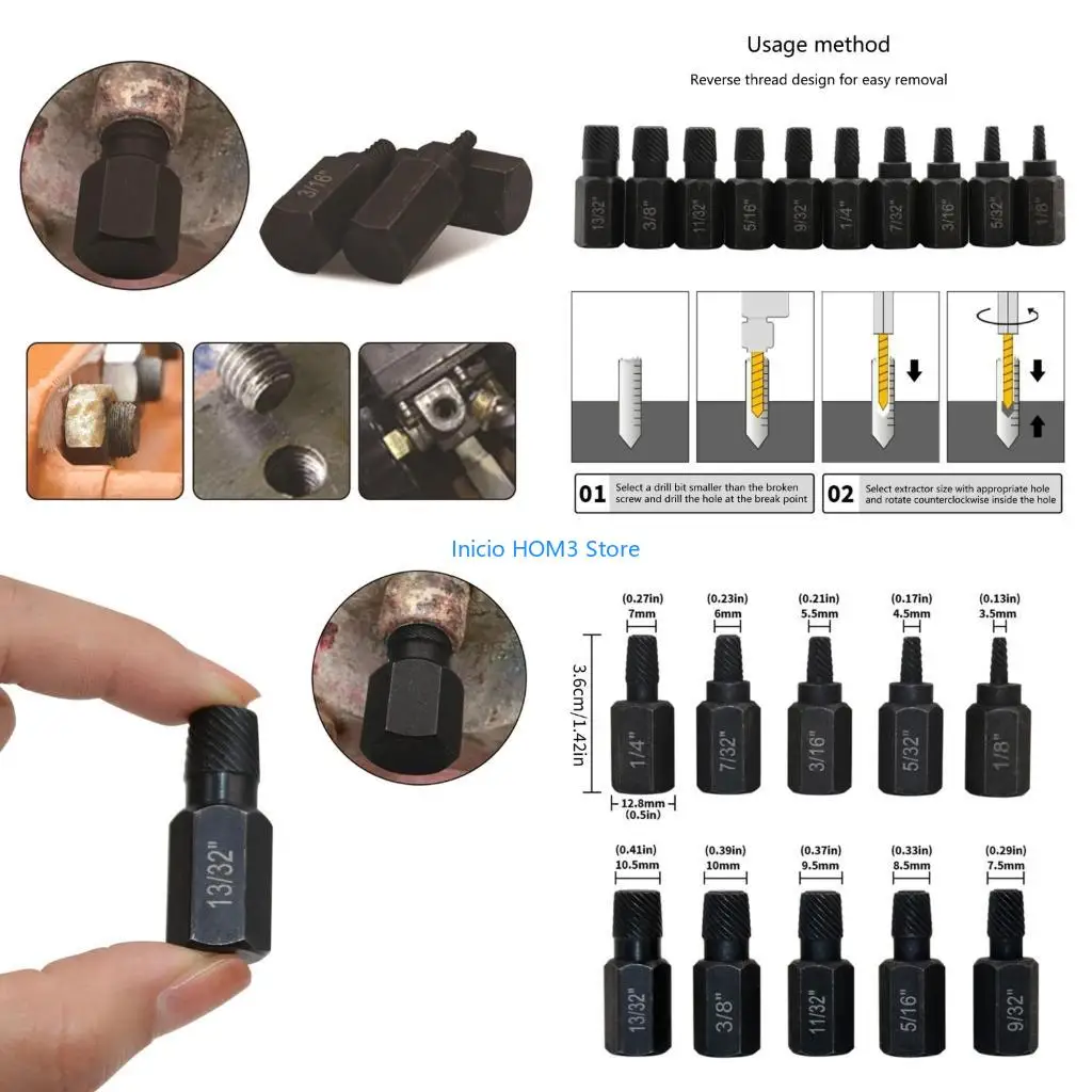 A5YD 10PCS Screw Extractor Easy Out Easily and Quickly Remove Repair Tools