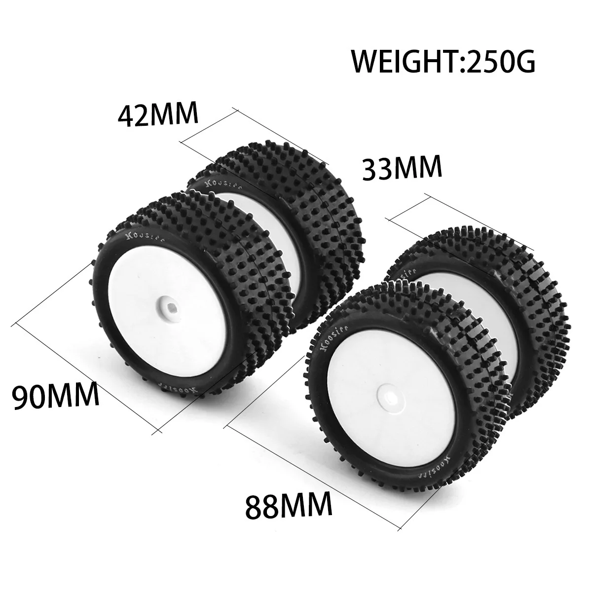 1Zestaw 1/10 2WD RC Off-Road Buggy Car Rubber Tire Koło 88&90mm do XRAY XB2 Serpent SRX2 SRX4 Trxs Bandit Tekno EB410 Tamiya DT02