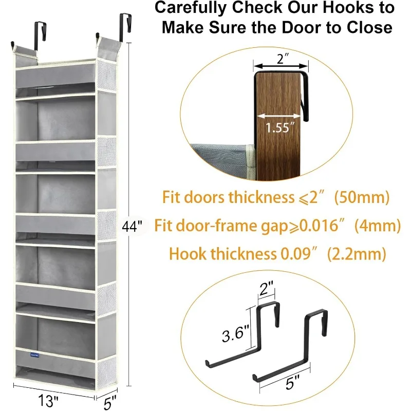 2 Pack Over The Door Hanging Organizer 5-Shelves and 10 Side Pockets, Over The Door Storage(13