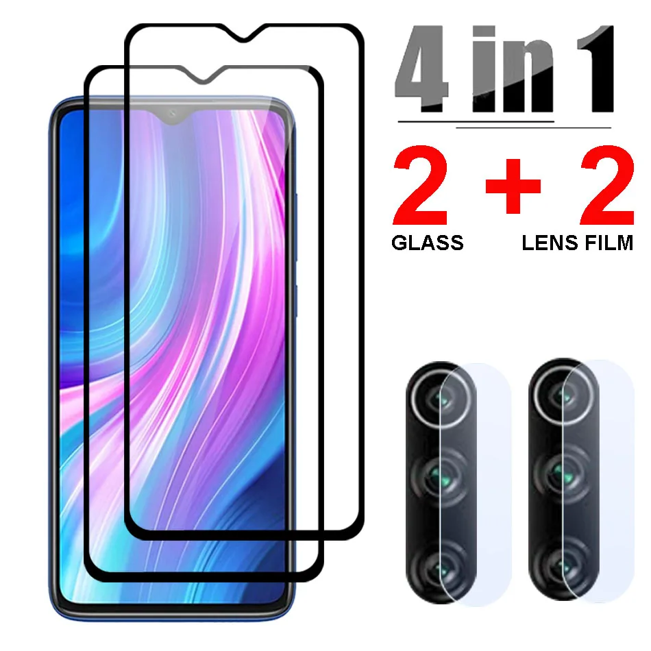 Vidrio templado 4 en 1 para Xiaomi Redmi Note 8 Pro 8T Note 7 Pro Redmi 8 8A 7A Protector de pantalla película de lente para Redmi Note 8T vidrio