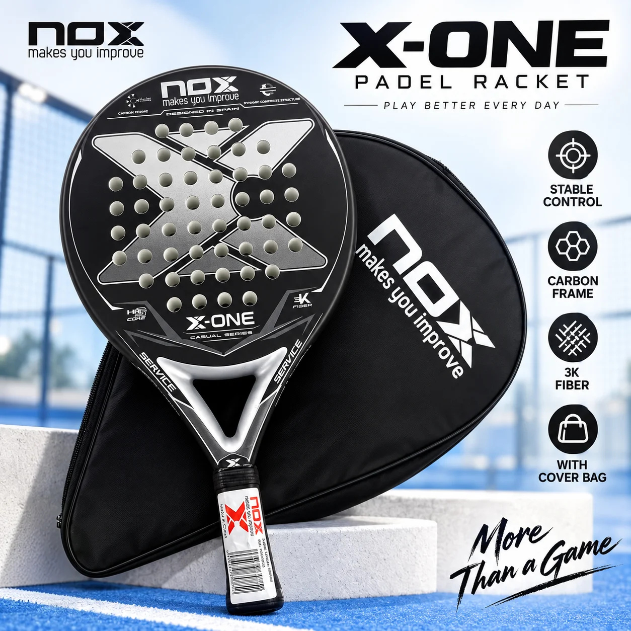 Nox X-ONE Tennis Paddle Racket,Portable Bag Included,Perfect Gift for Christmas Birthday Holidays,Professional Skill Level