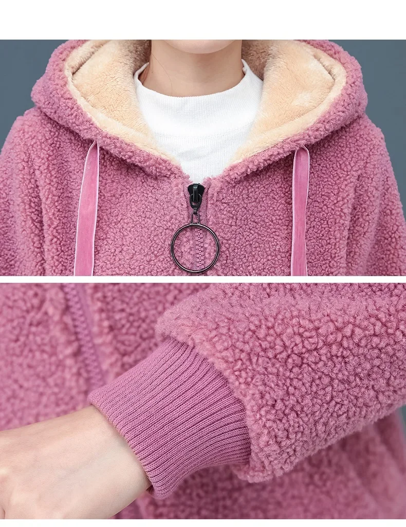 2023 Winter Faux Fur Teddy Coat Women Fashion hooded Add velvet to thicken zipper jacket fashionable and casual plus-size coat