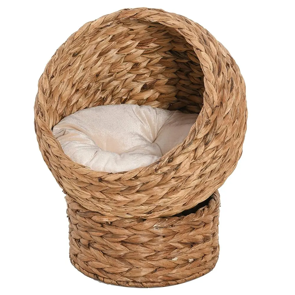

Handwoven Elevated Cat Bed With Soft Cushion & Cat Egg Chair Shape, Cat Basket Bed Kitty House With Stand, Raised Wicker Cat