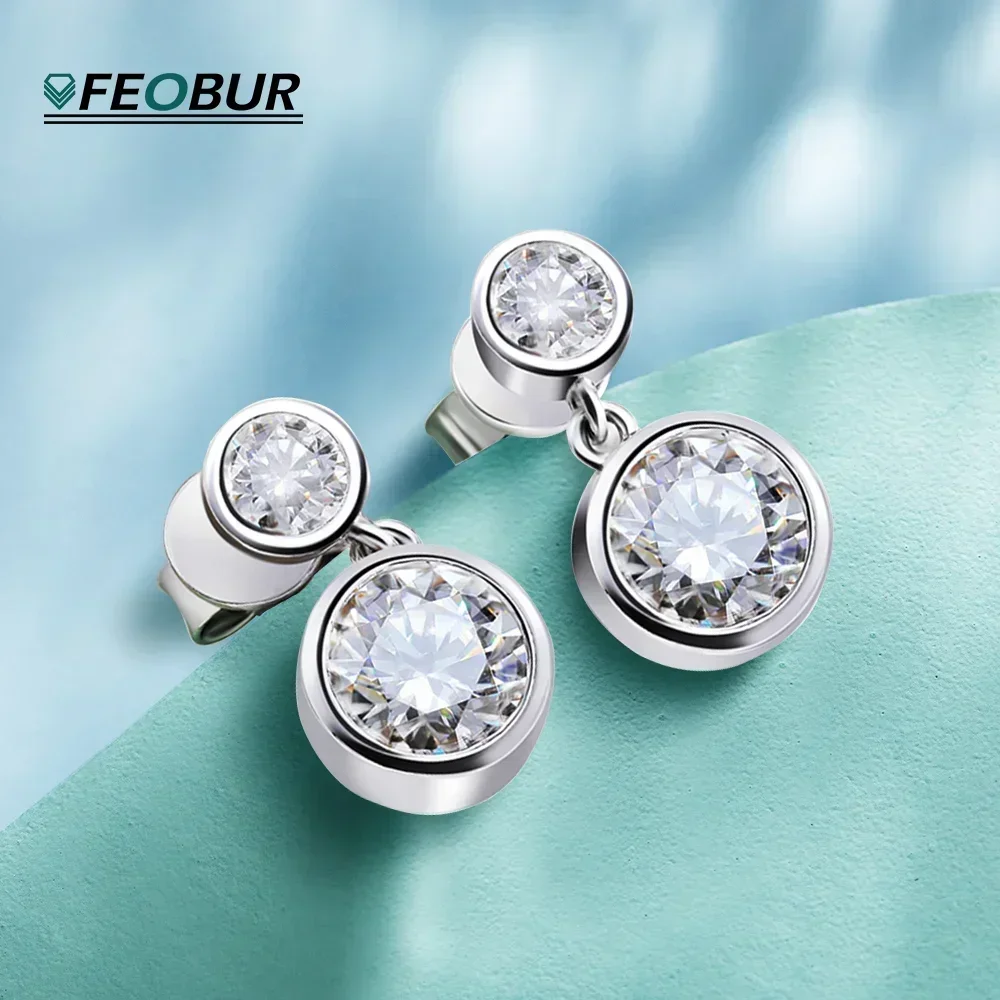 

FEOBUR 2.6ct Moissanite Drop Earrings for Women S925 Silver Plated 18K Bubble Diamond Dangle Stud Earring Wedding Jewely Gift