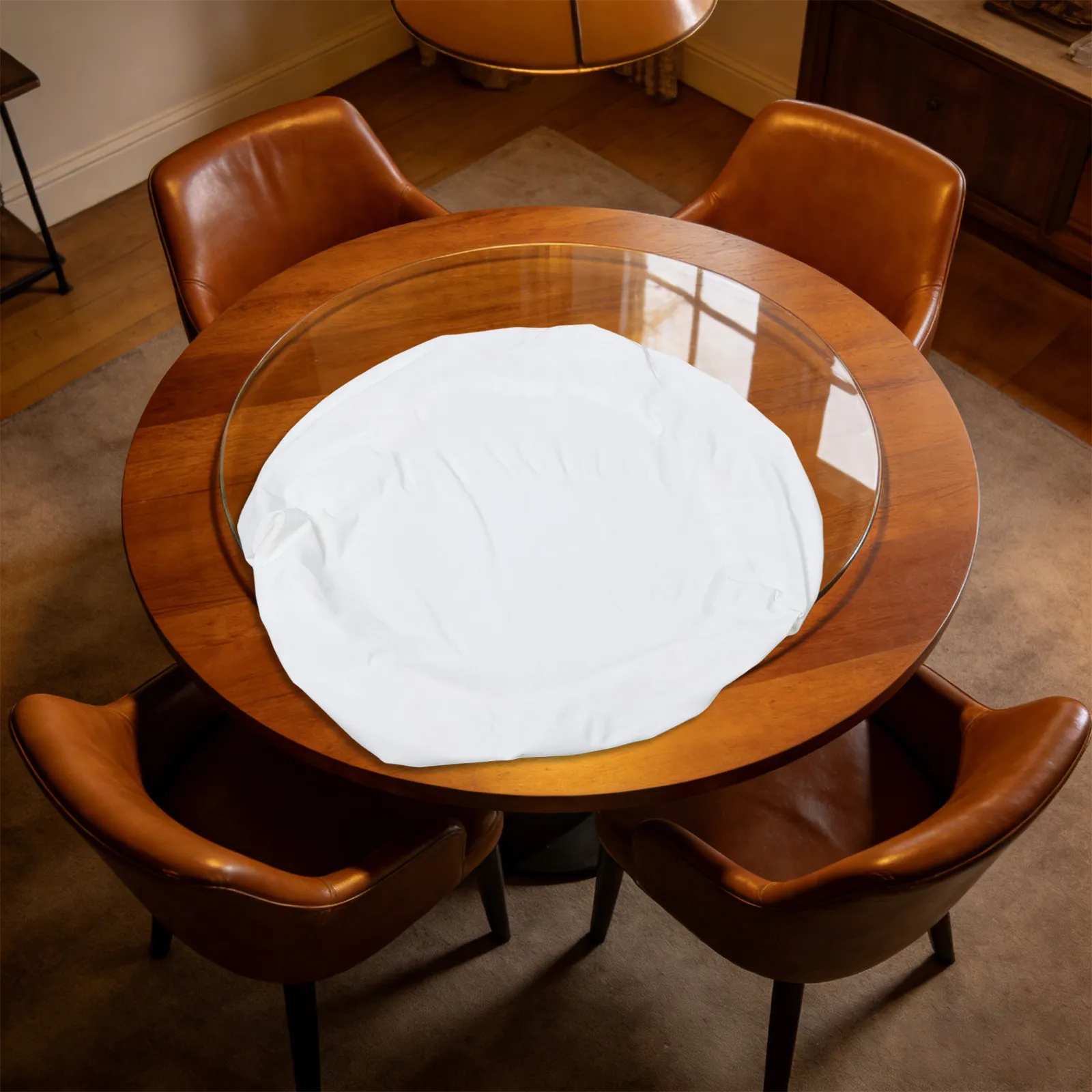 Elastic Edge Dining Table Round Cover Glass Turntable Protector 80Cm Scratch Proof Heat Resistant Lazy Susan Protective Table