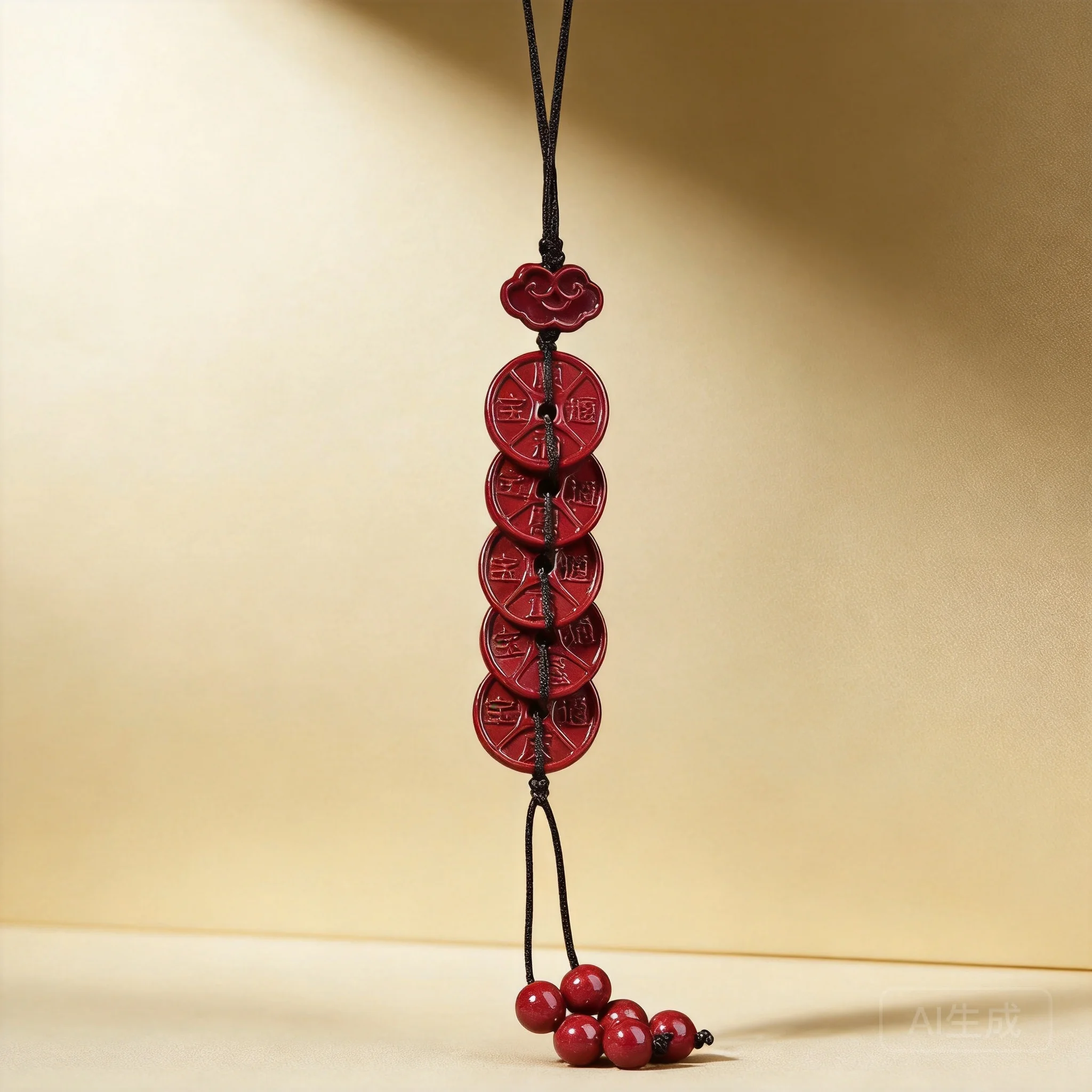 Chinese Style Cinnabar Five Emperor Coins Phone Lanyard Auspicious Lucky Wealth Attracting Good Fortune Phone Pendant For Men