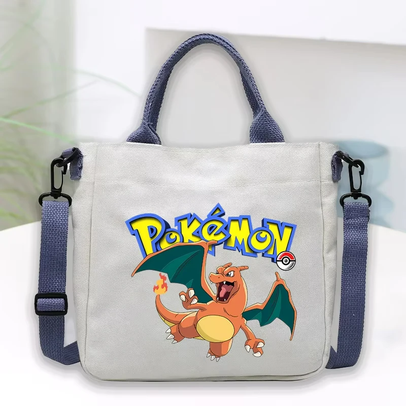 

Pokemon Cute Large Canvas Tote Bags Cartoon Anime Printed Pikachu Charmander Messenger Storage Bags Satchel Bag Boys Girls Gift
