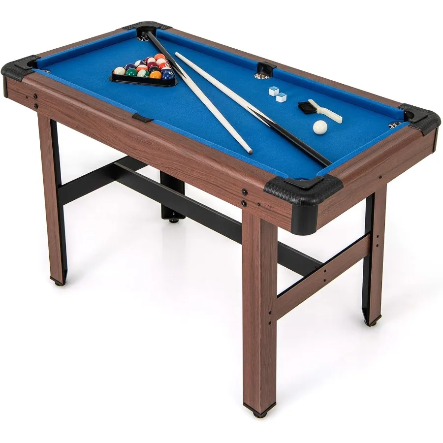 

48 Wooden Pool Table with 2 Cue Sticks 16 Balls 2 Chalks Triangle Brush Compact Billiards Table for Family Game Room Bar Office