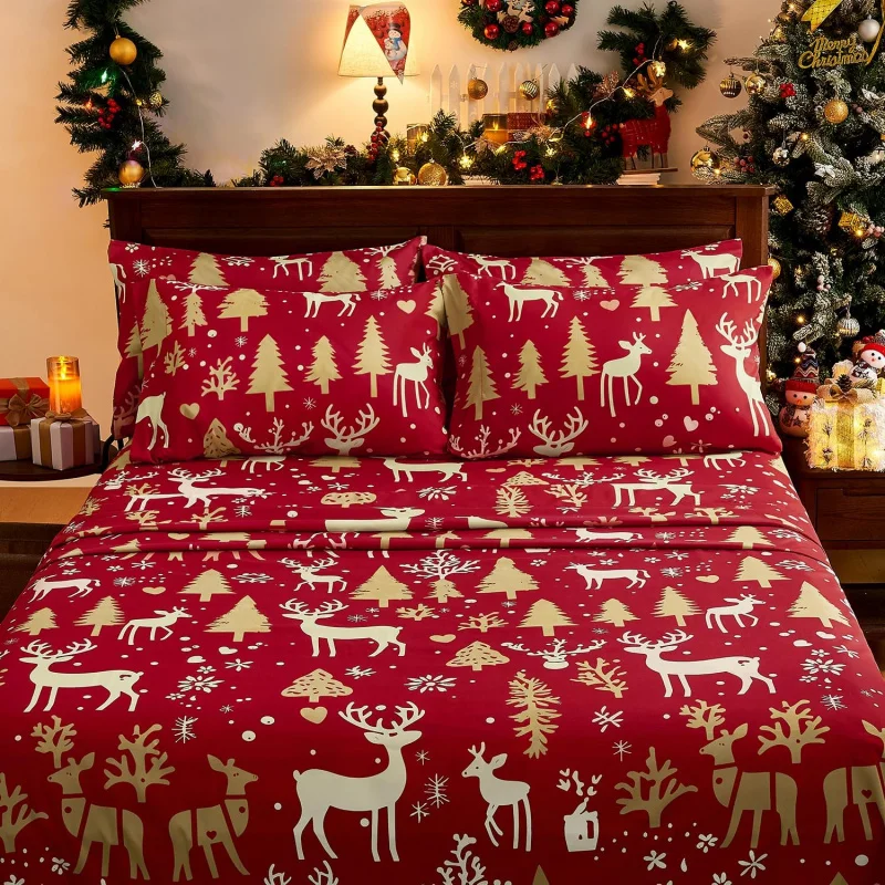 

Merry Christmas reindeer print bedding set of 3 pieces, interior decoration duvet cover 2 pillowcases