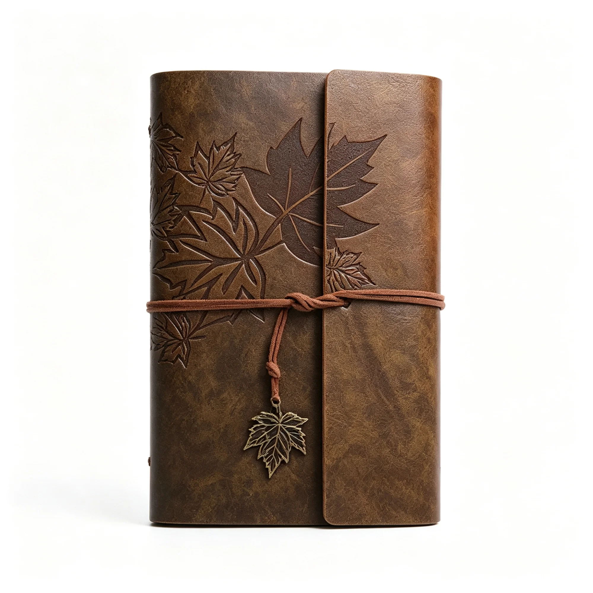 Vintage Maple Leaf Embossed A5 Leather Journal-9 Color Options, Refillable 80 Sheets, with Strap Travel Notebook, Portable Diary