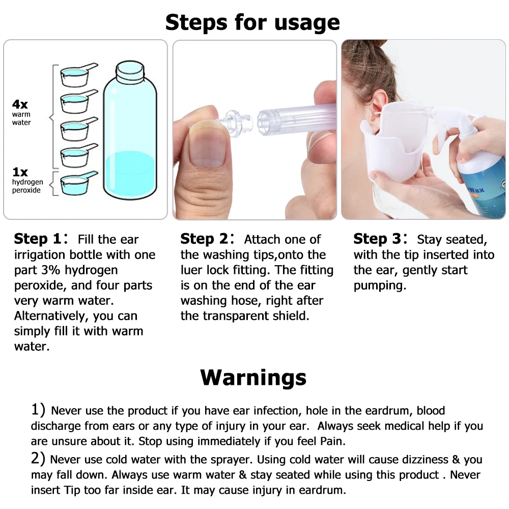 귀 세척 관개 키트, 귀지 제거 도구, 물 세척 주사기, 짜기 전구, 성인 및 어린이용 귀 클리너, 500mL