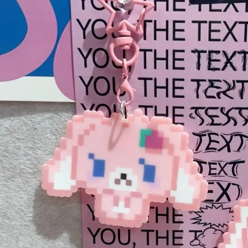 Kawaii Sugarbunnies Pixel Art Style Pink Cartoon Acrylic Pendant Star Keychain Bag Zipper Decoration A Gift for A Friend