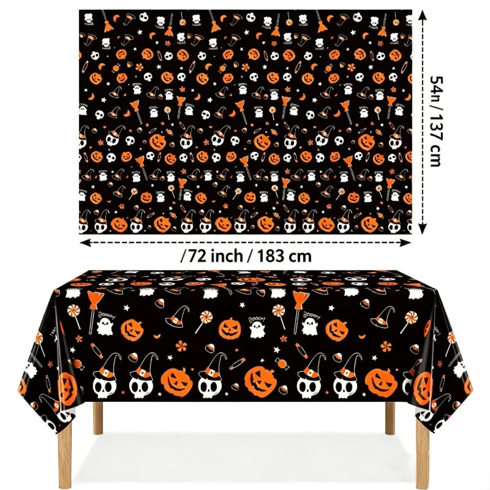 1Pc Waterproof Disposable Aluminum Foil Halloween Tablecloth 54×72/54×108‘’ Black Orange Pumpkin Witch Hat Party Table Decor