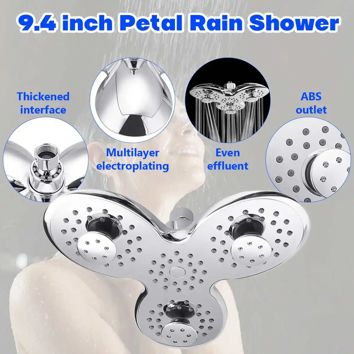 10 Inch ABS Bathroom Shower Head 3 Functions Petal Shape Bathroom Top Head Rainfall Jetting SPA Shower Head