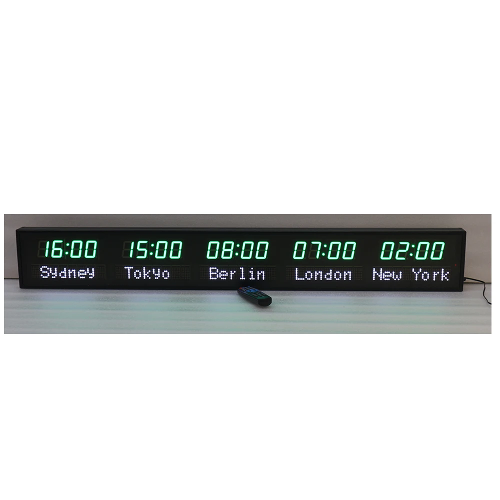 Large Digital Alpha-Numeric LED Time Clock AC Motor Aluminum Multi-Time Zone Timer City Names Are Editable