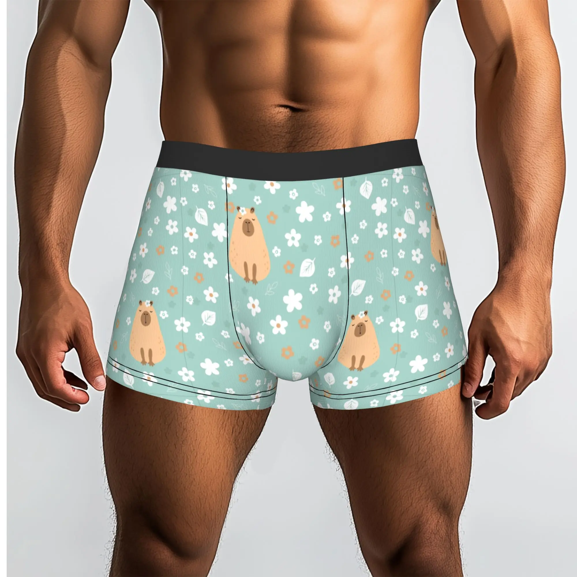 Custom Funny Capybara With Flowers Guinea Pig Underwear Men Stretch  Boxer Briefs Shorts Panties Soft Underpants For Male