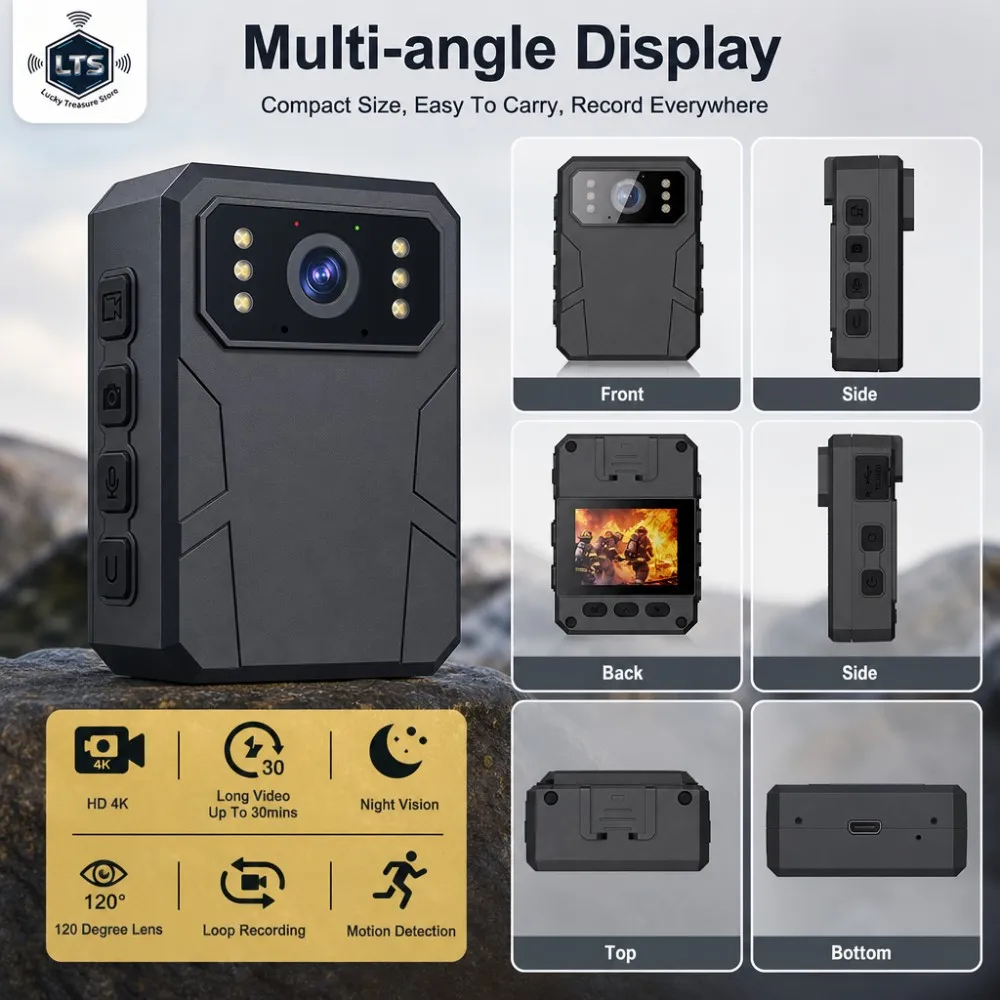 Mini-Körperkamera Full HD 4K Tragbare Nachtsicht-Videorekorder Polizeikamera Strafverfolgungsrekorder DV BodyCam – Detail 6