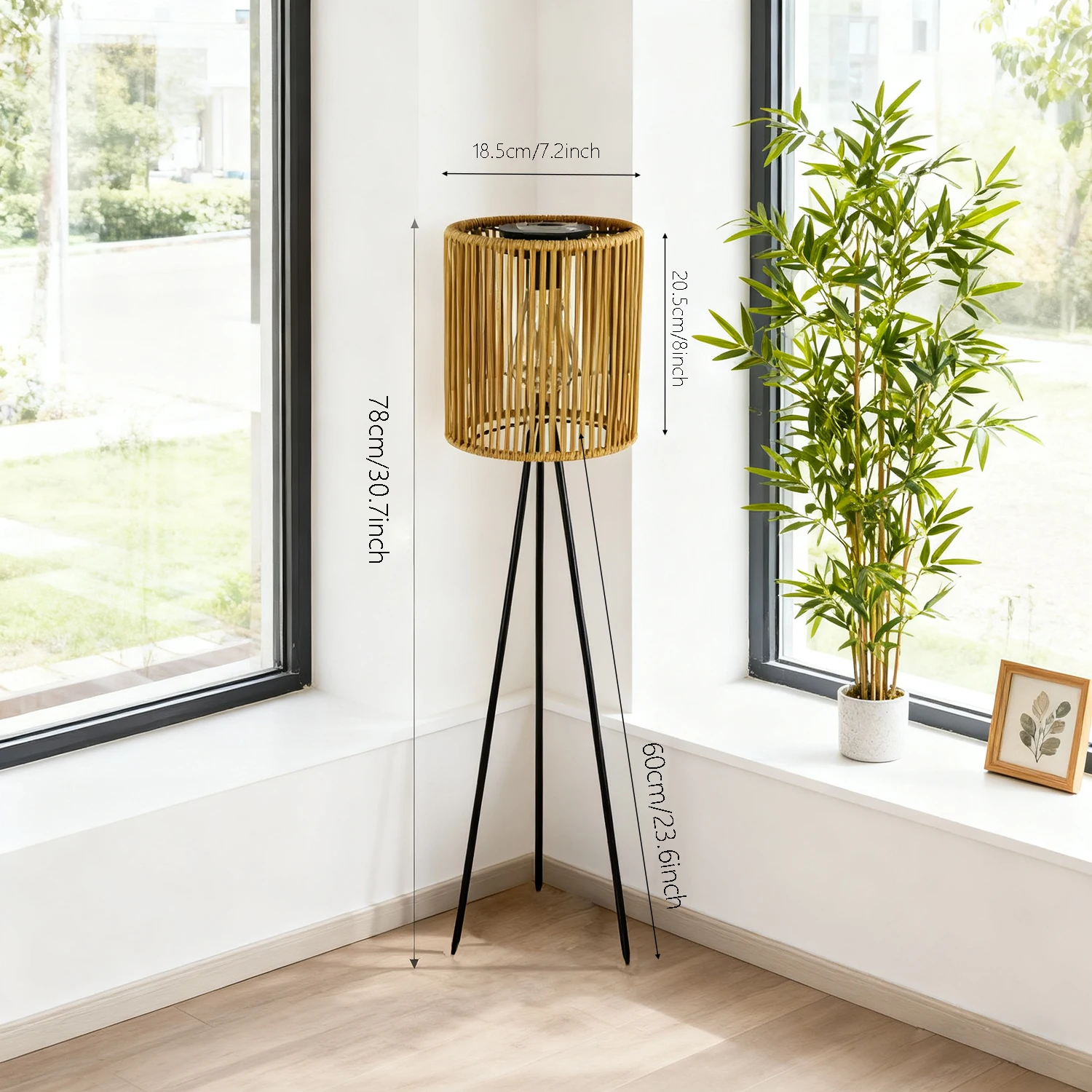 قطعة واحدة من مصباح قائم مصنوع يدويًا من الروطان يعمل بالطاقة الشمسية، فانوس ثلاثي القوائم معدني يعمل بالطاقة الشمسية من الروطان، فانوس شموع قائم على الأرض، مثالي كهدية لعيد الميلاد كهدية لعيد الميلاد، يمكن أن يضيفها مع عناصر ديكورًا طبيعية ومريحة في المناطق الداخلي/المنخفضة #3