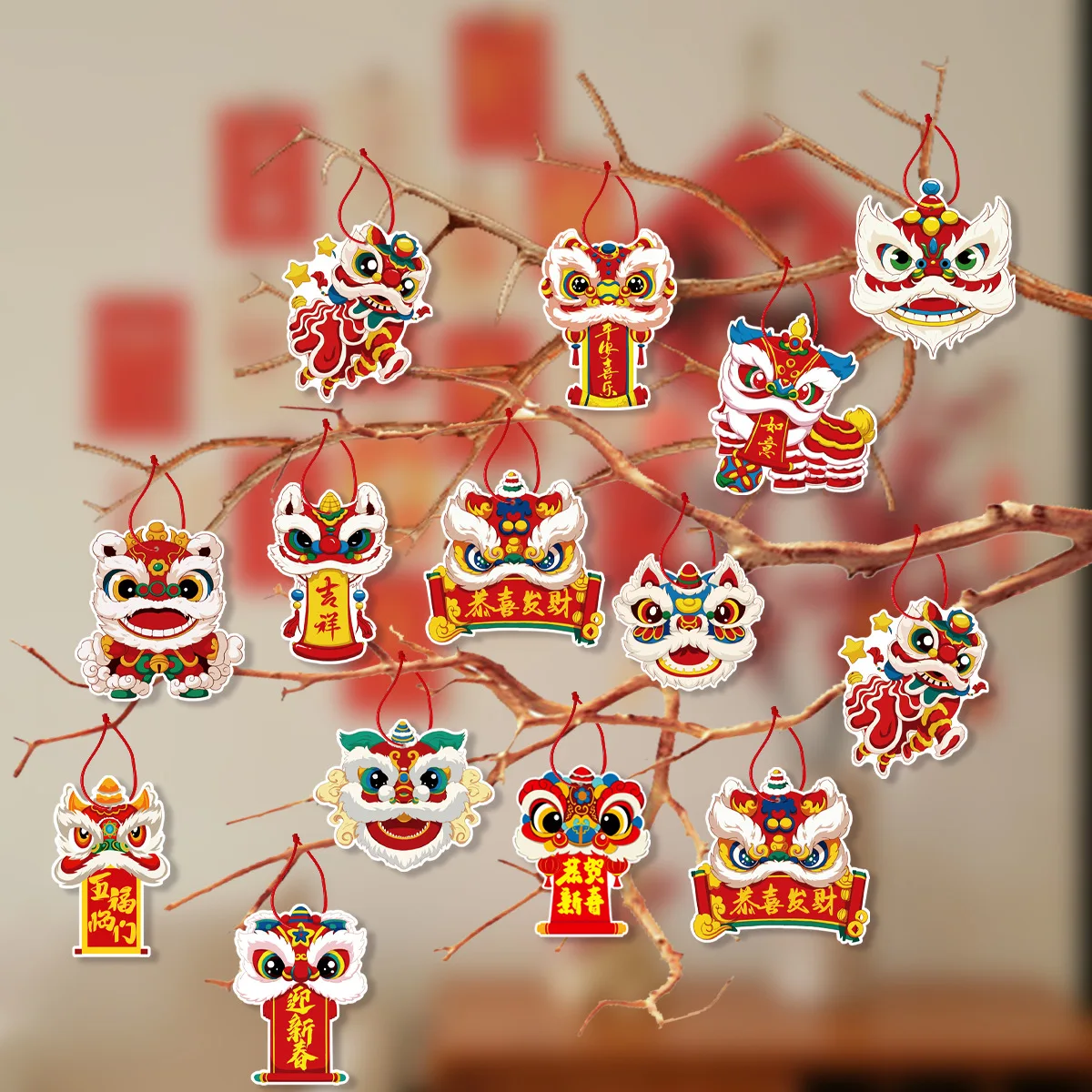 12Pcs/Bag 2025 Chinese New Year Snack Theme Paper Tree Pendant Door Hangers Backdrop for China Spring Festival Party Decoration